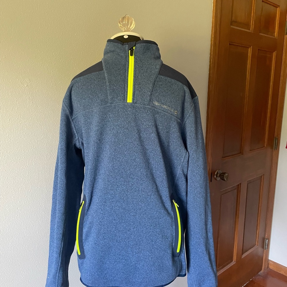Vineyard Vines Blue 1/4 zip Pullover with Neon Detail